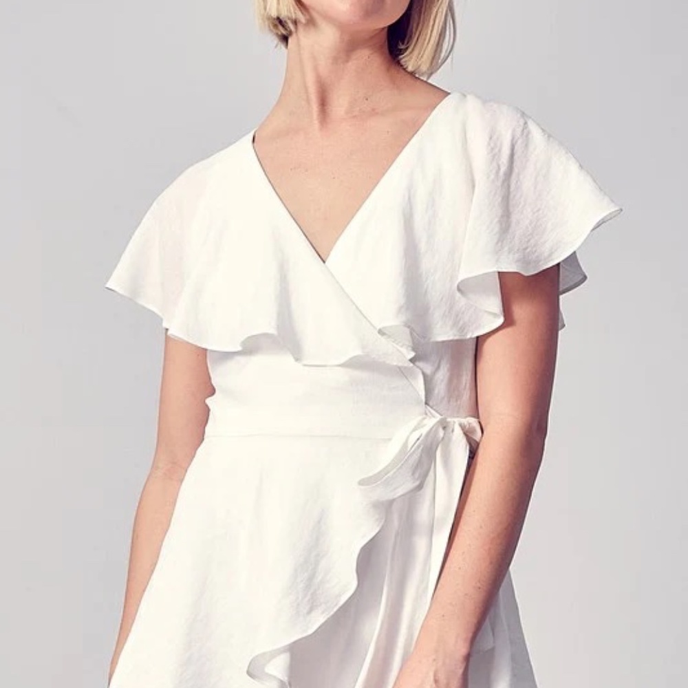 Do + Be Wrap Ruffle Open Back Romper In Lemon Yel… - image 2